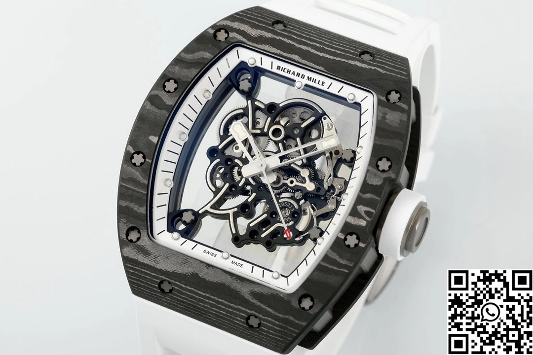 Versatile Richard Mille RM-055 APS Factory NTPT Carbon Fiber Black Case White Band 2447