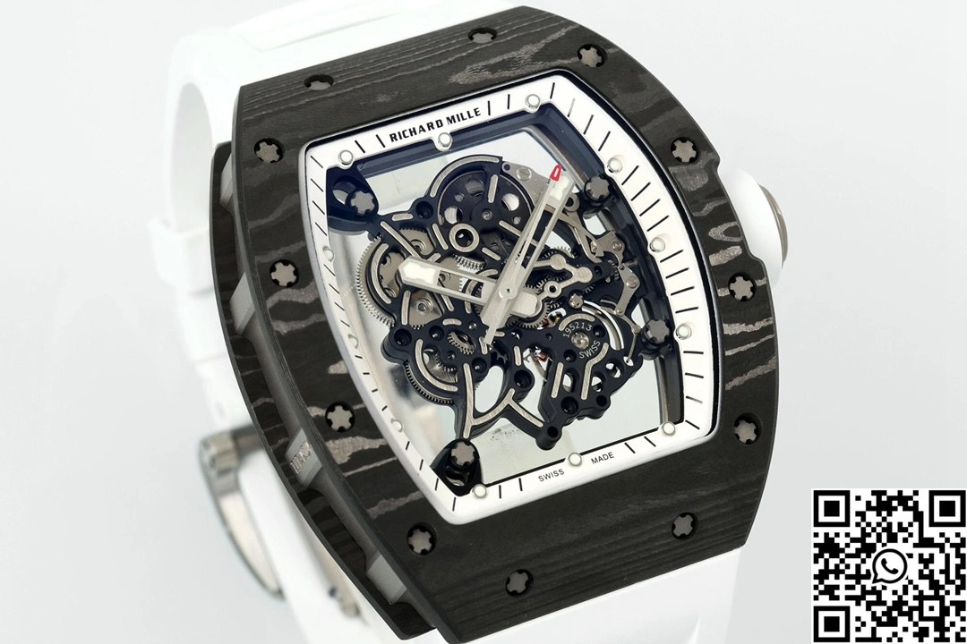 Versatile Richard Mille RM-055 APS Factory NTPT Carbon Fiber Black Case White Band 2447