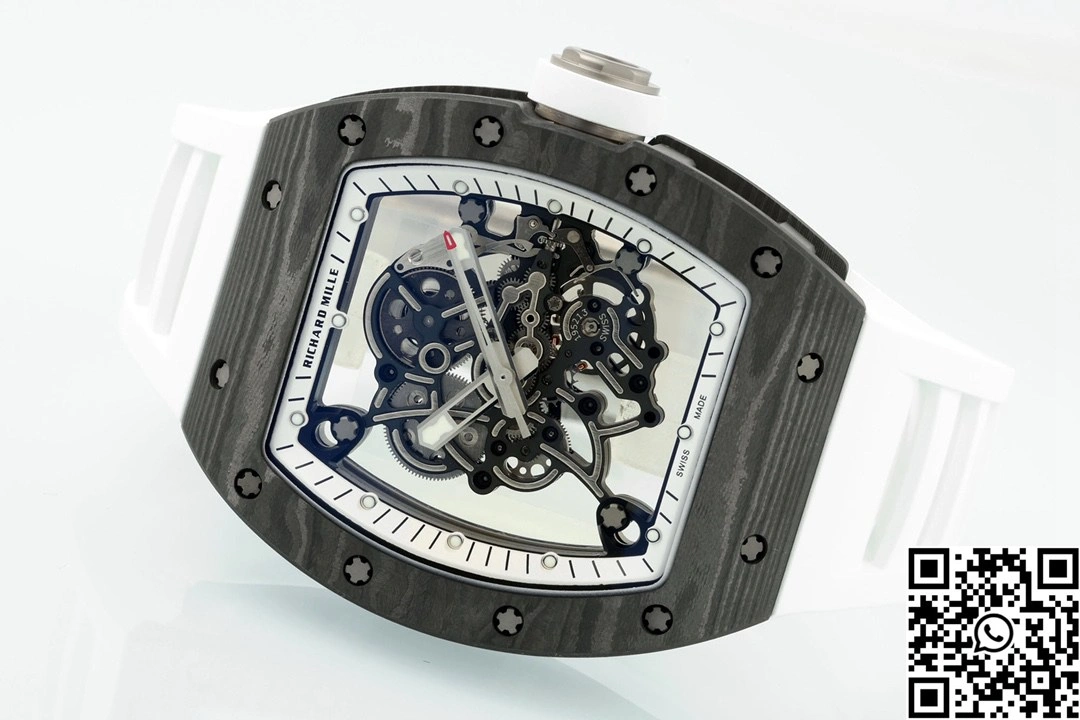 Versatile Richard Mille RM-055 APS Factory NTPT Carbon Fiber Black Case White Band 2447