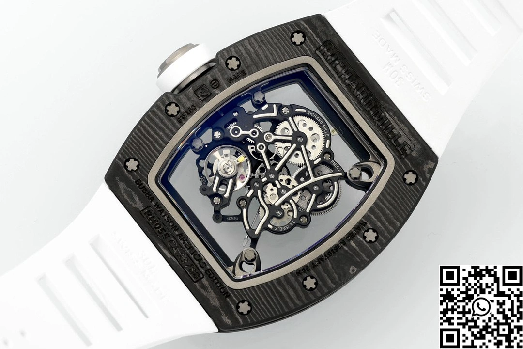 Versatile Richard Mille RM-055 APS Factory NTPT Carbon Fiber Black Case White Band 2447
