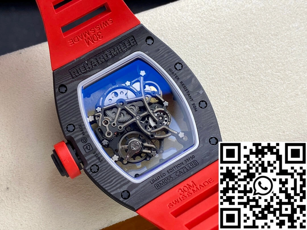 Comfortable Richard Mille RM-055 BBR Factory Red Rubber Strap 2402