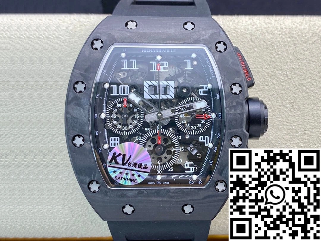 Richard Mille RM011 KV Factory Carbon Fiber Black Rubber Strap Elegant 2318