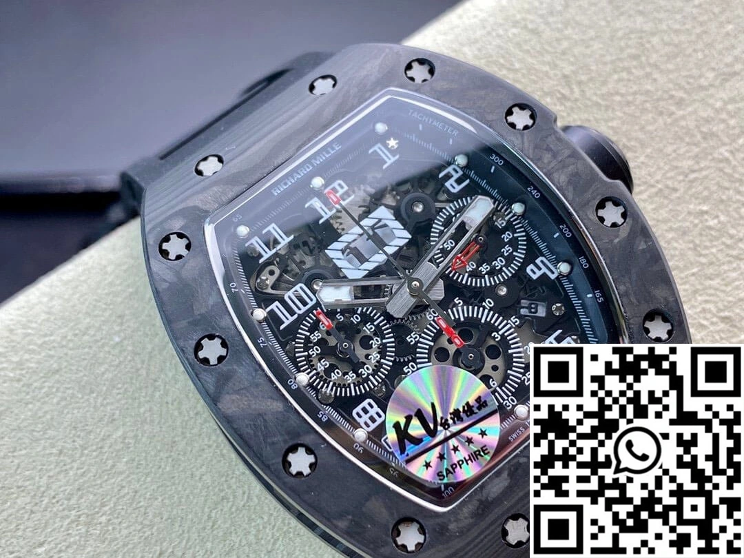 Richard Mille RM011 KV Factory Carbon Fiber Black Rubber Strap Elegant 2318