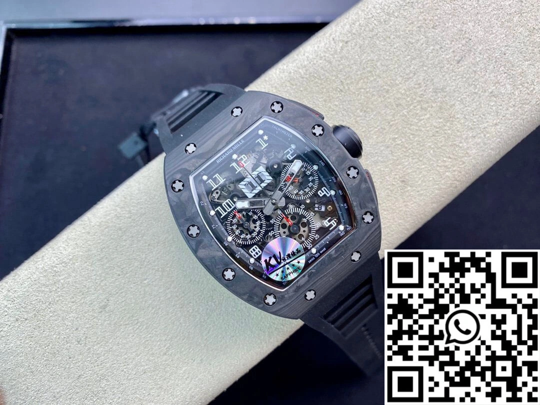 Richard Mille RM011 KV Factory Carbon Fiber Black Rubber Strap Elegant 2318