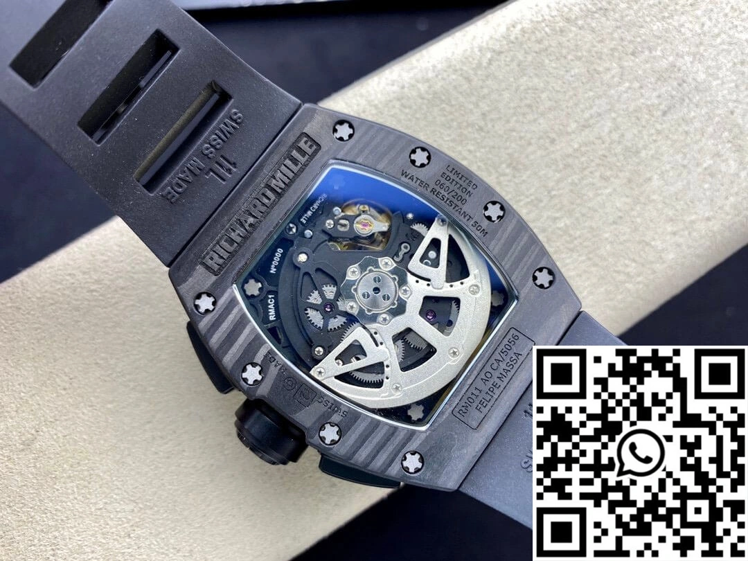 Richard Mille RM011 KV Factory Carbon Fiber Black Rubber Strap Elegant 2318