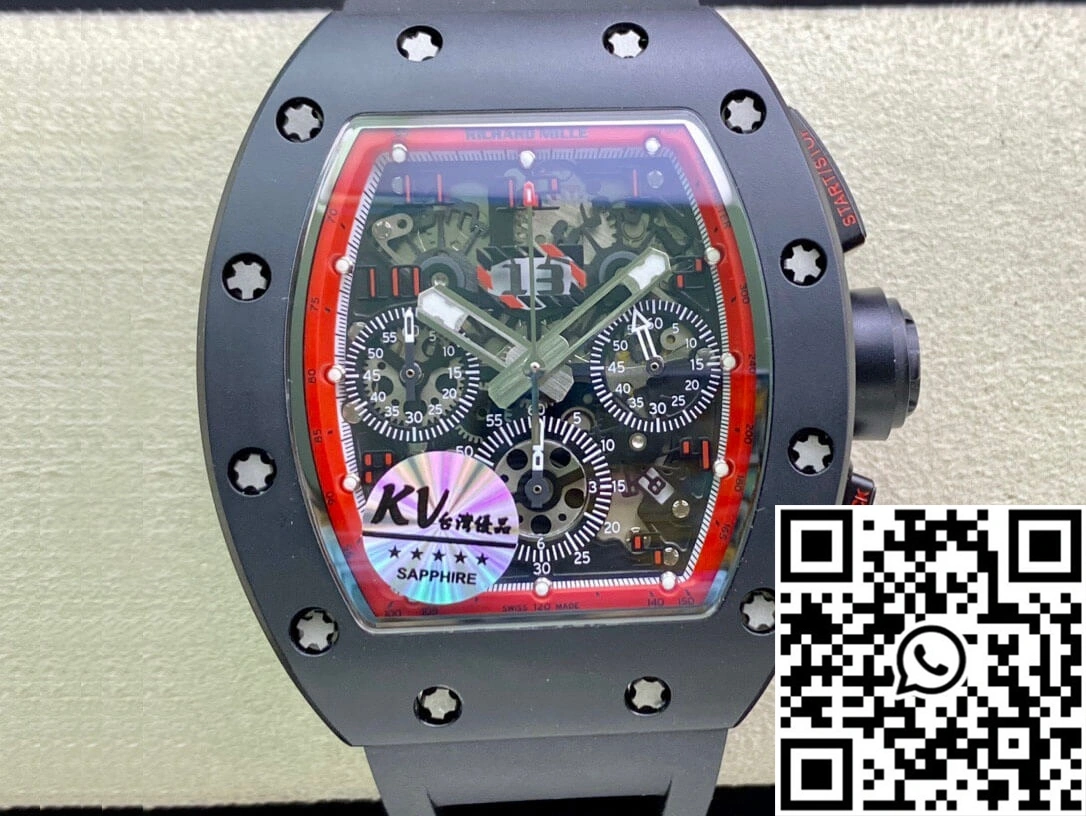 OdorResistant Richard Mille RM011 KV Factory Ceramic Black Rubber Strap 2334