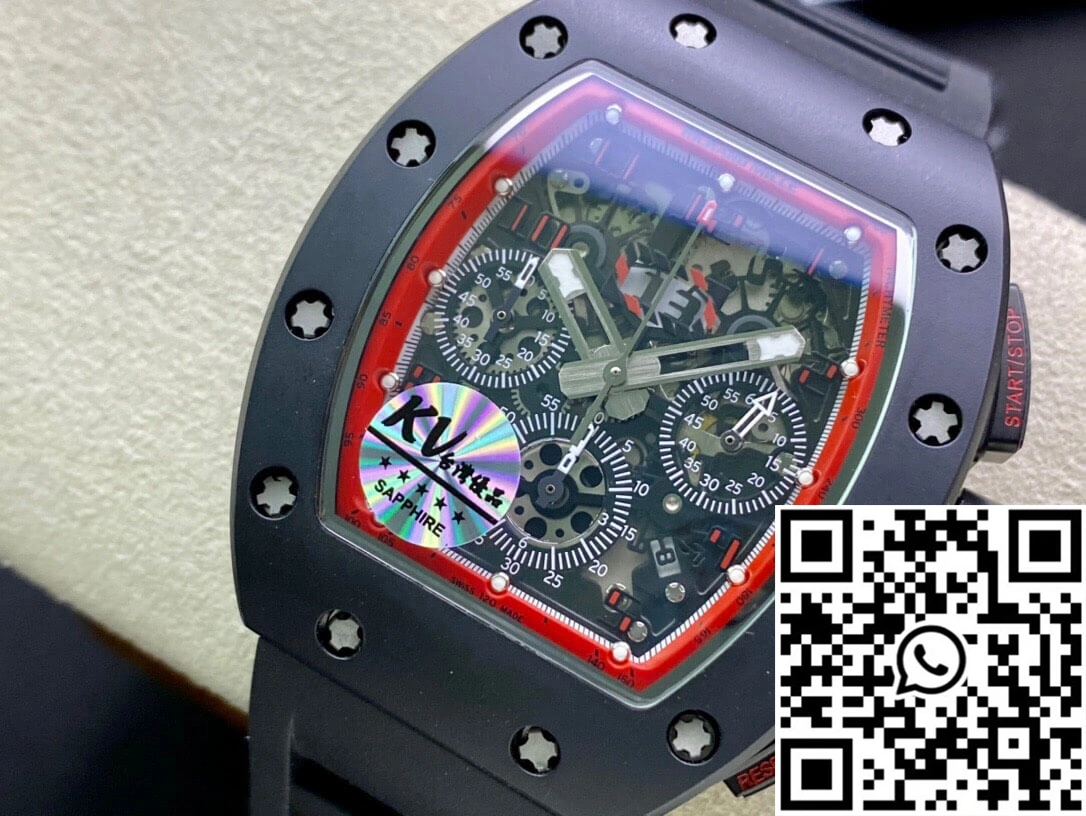OdorResistant Richard Mille RM011 KV Factory Ceramic Black Rubber Strap 2334