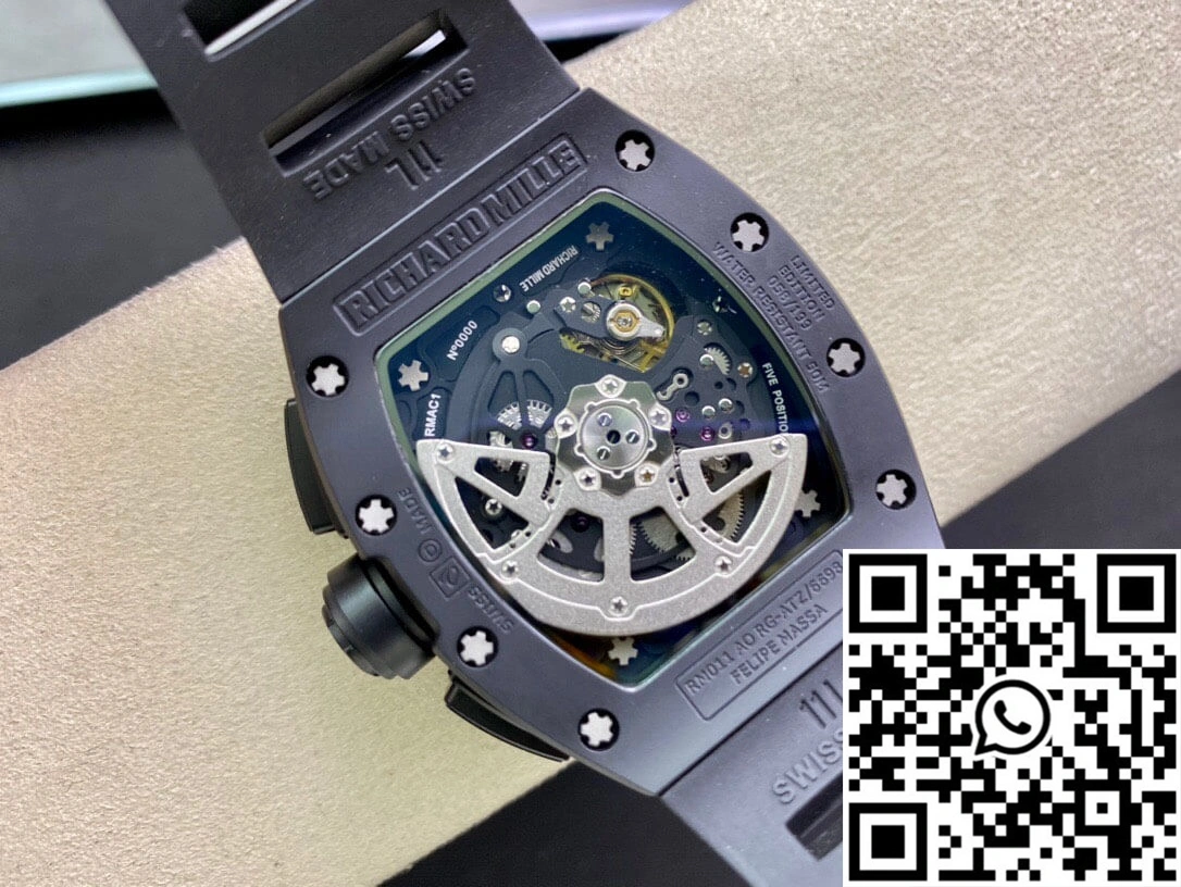 OdorResistant Richard Mille RM011 KV Factory Ceramic Black Rubber Strap 2334