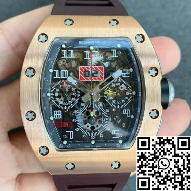 Richard Mille RM011 KV Factory Rose Gold Brown Rubber Strap RelaxedFit 2319