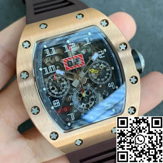 Richard Mille RM011 KV Factory Rose Gold Brown Rubber Strap RelaxedFit 2319
