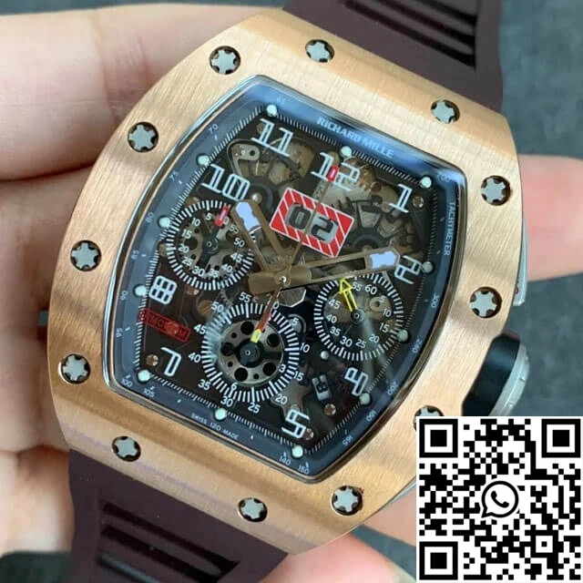 Richard Mille RM011 KV Factory Rose Gold Brown Rubber Strap RelaxedFit 2319