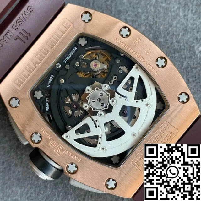Richard Mille RM011 KV Factory Rose Gold Brown Rubber Strap RelaxedFit 2319