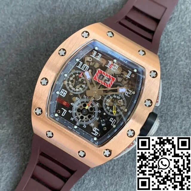 Richard Mille RM011 KV Factory Rose Gold Brown Rubber Strap RelaxedFit 2319