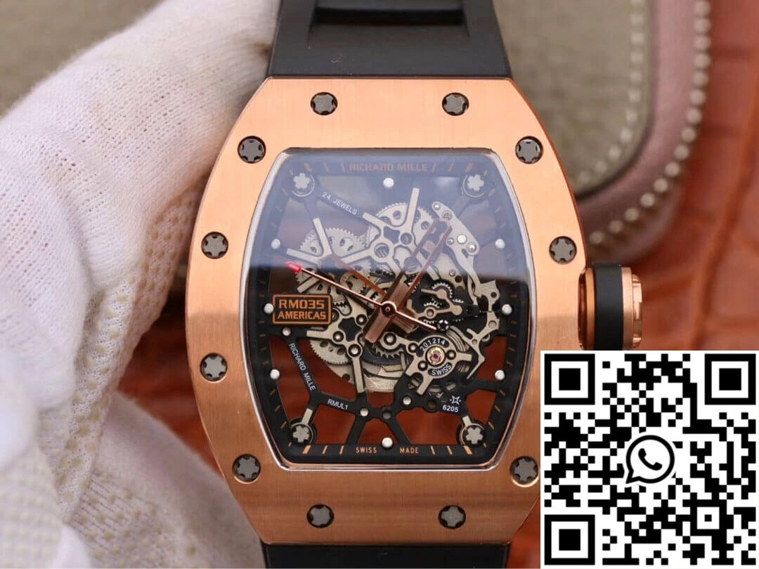 Richard Mille RM035 Americas KV Factory Rose Gold Black Strap WrinkleFree 2362