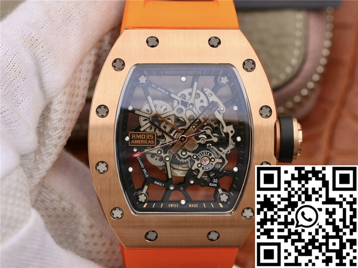 WrinkleFree Richard Mille RM035 Americas KV Factory Rose Gold Orange Strap 2368