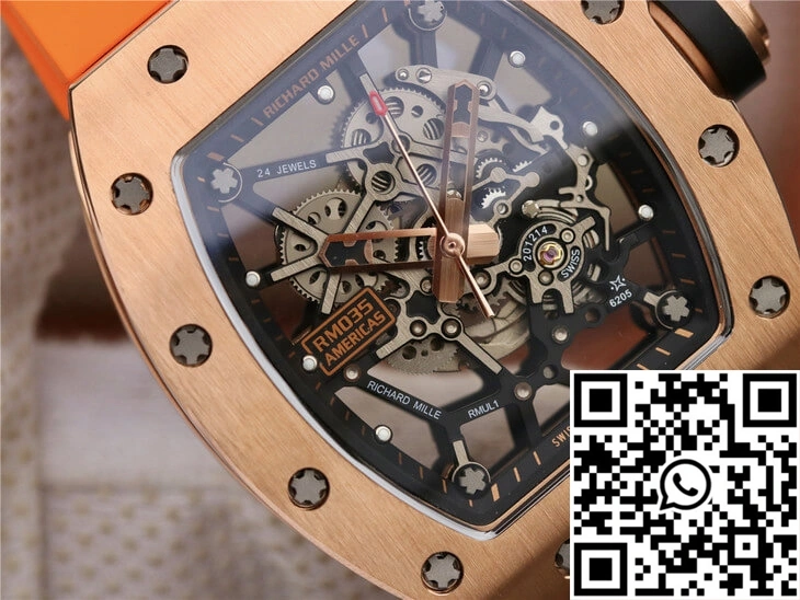 WrinkleFree Richard Mille RM035 Americas KV Factory Rose Gold Orange Strap 2368