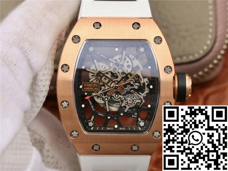 FastDry Richard Mille RM035 Americas KV Factory Rose Gold White Strap 2365