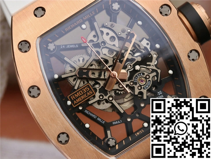 FastDry Richard Mille RM035 Americas KV Factory Rose Gold White Strap 2365