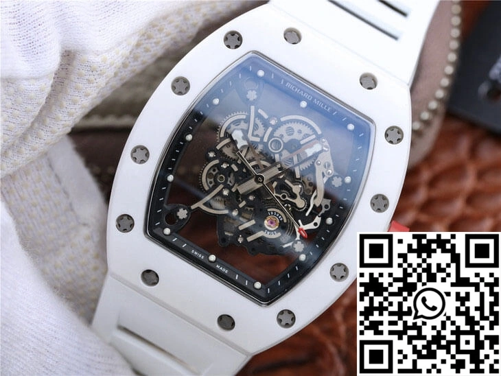 Richard Mille RM055 KV Factory Ceramic White Rubber Strap Stylish 2432