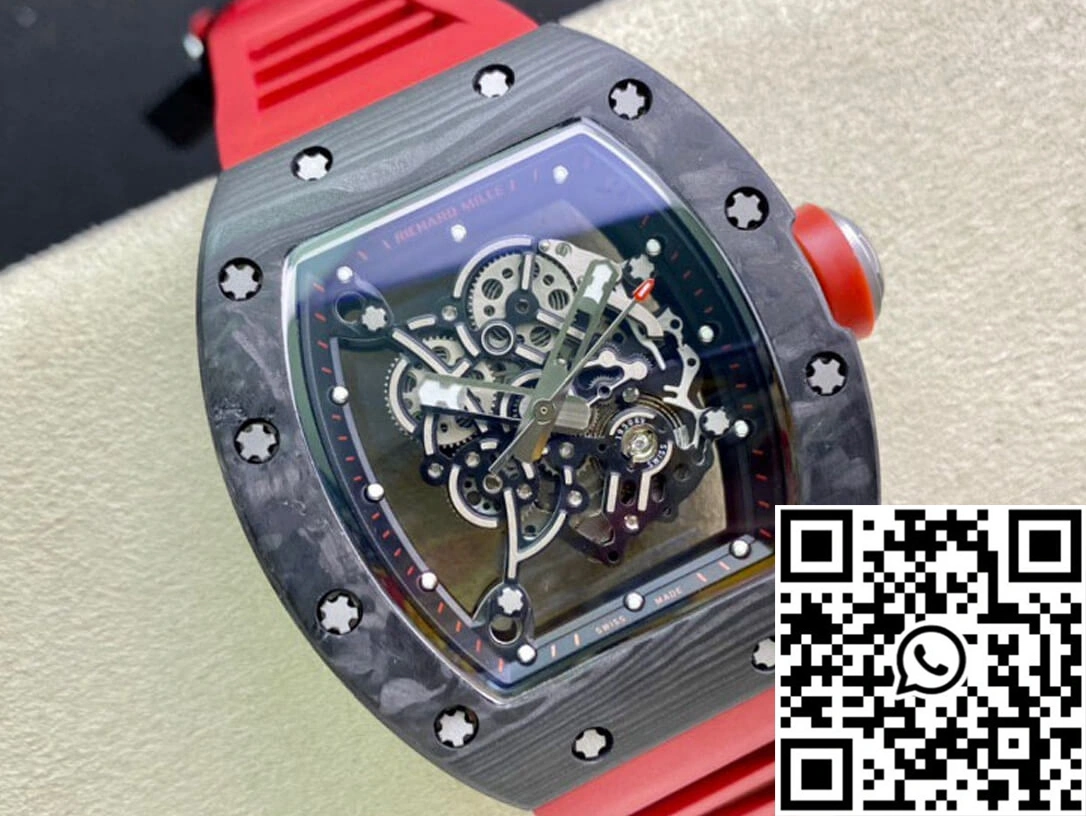 SmoothTexture Richard Mille RM055 KV Factory V2 Carbon Fiber Red Strap 2399