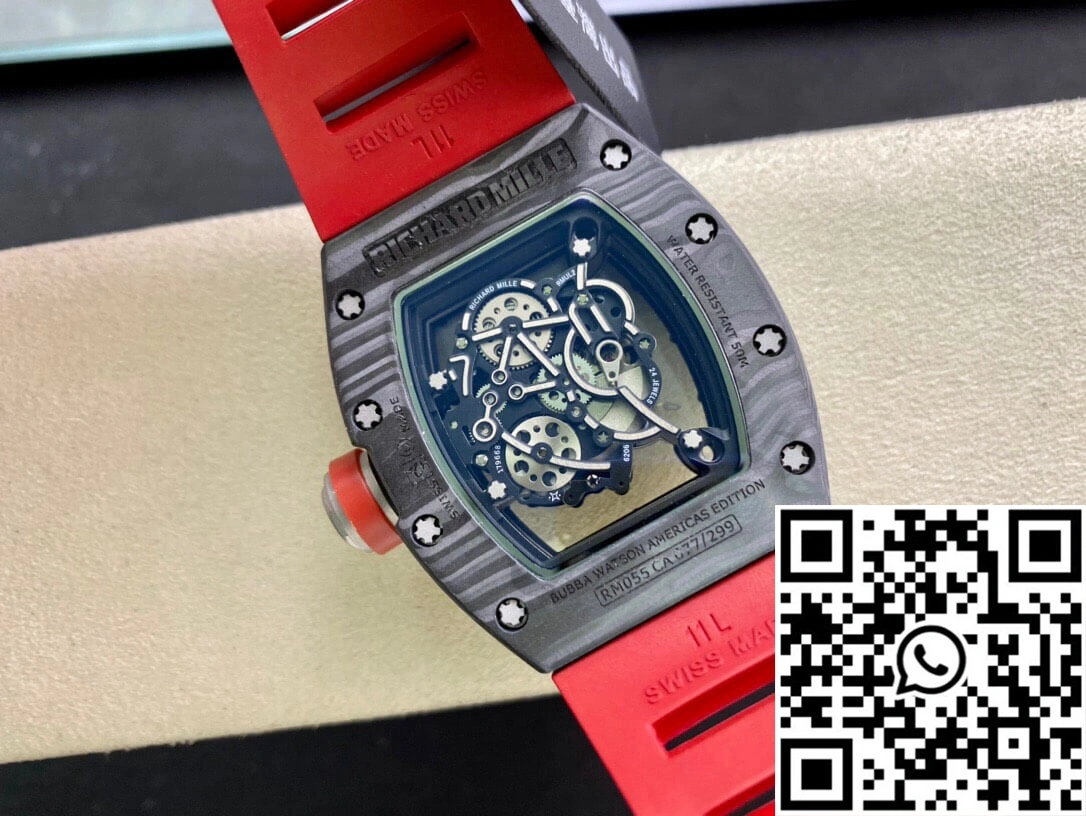 SmoothTexture Richard Mille RM055 KV Factory V2 Carbon Fiber Red Strap 2399