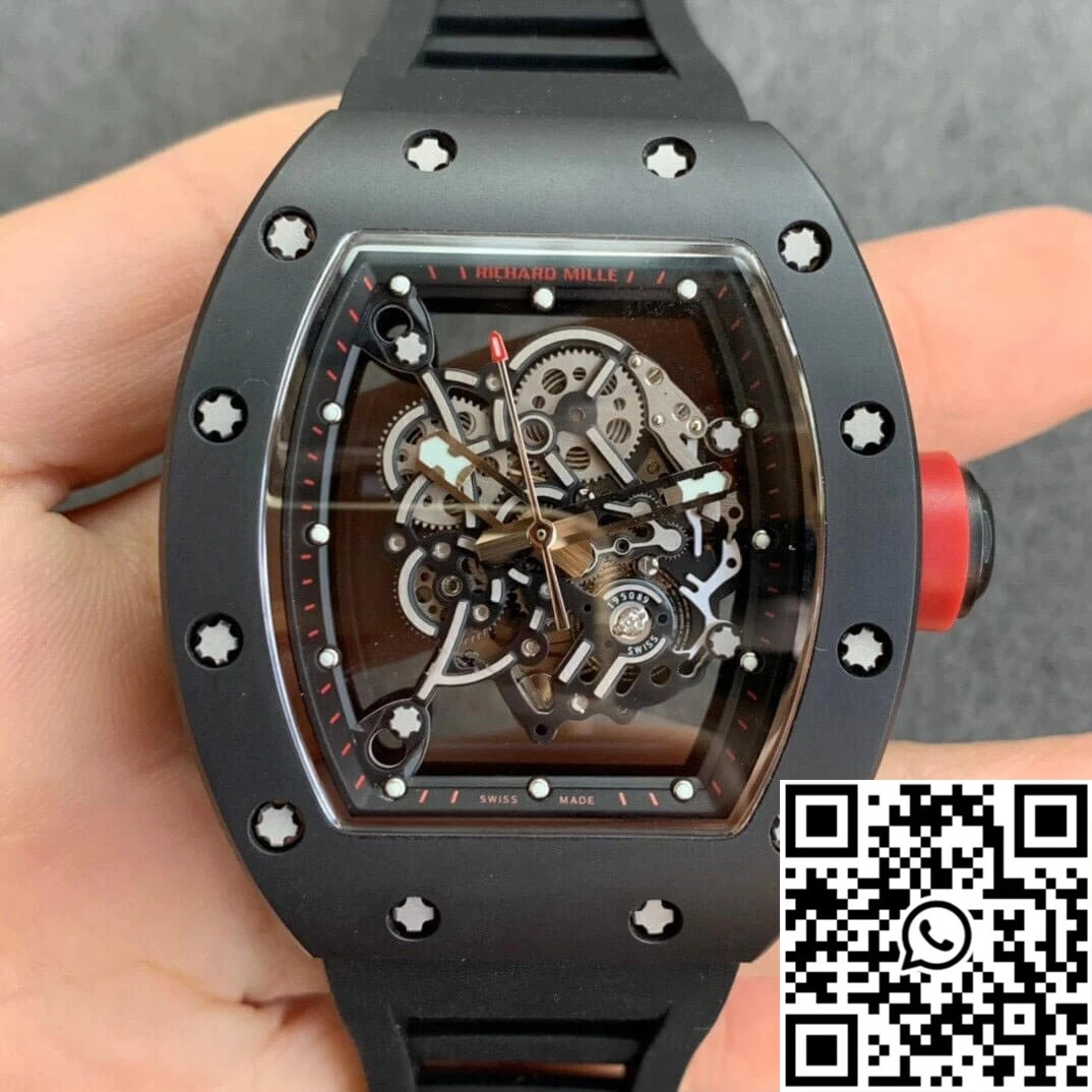 Flexible Richard Mille RM055 KV Factory V2 Ceramic Black Rubber Strap 2416