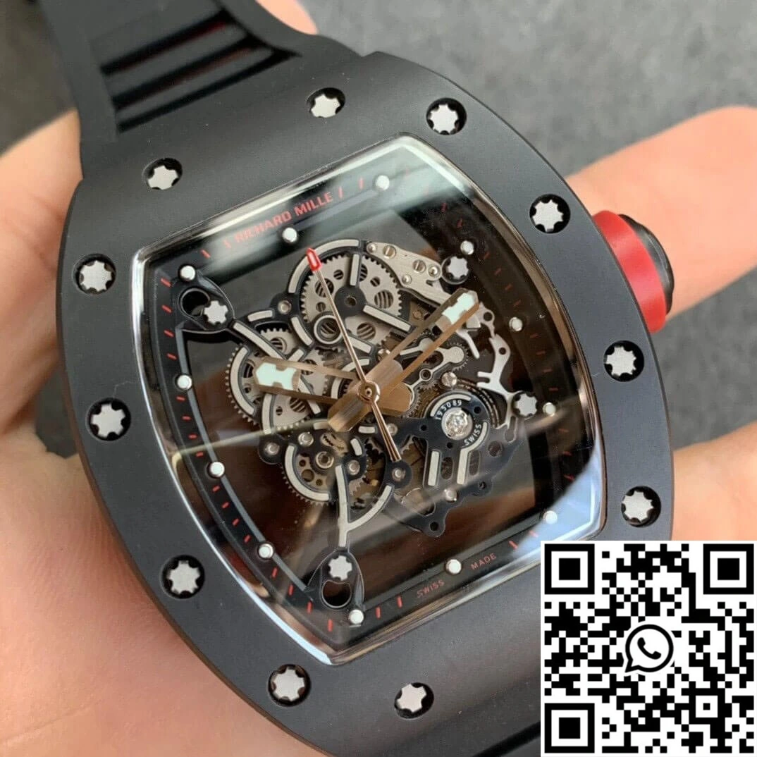 Flexible Richard Mille RM055 KV Factory V2 Ceramic Black Rubber Strap 2416