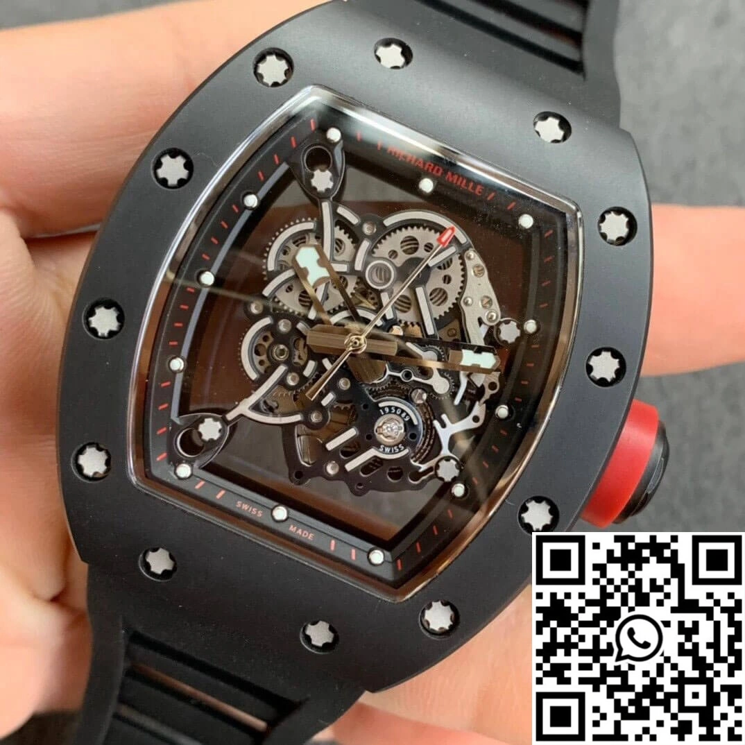Flexible Richard Mille RM055 KV Factory V2 Ceramic Black Rubber Strap 2416