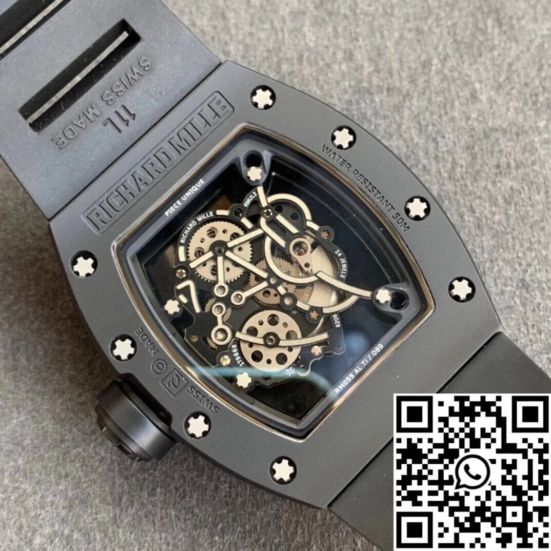 Flexible Richard Mille RM055 KV Factory V2 Ceramic Black Rubber Strap 2416