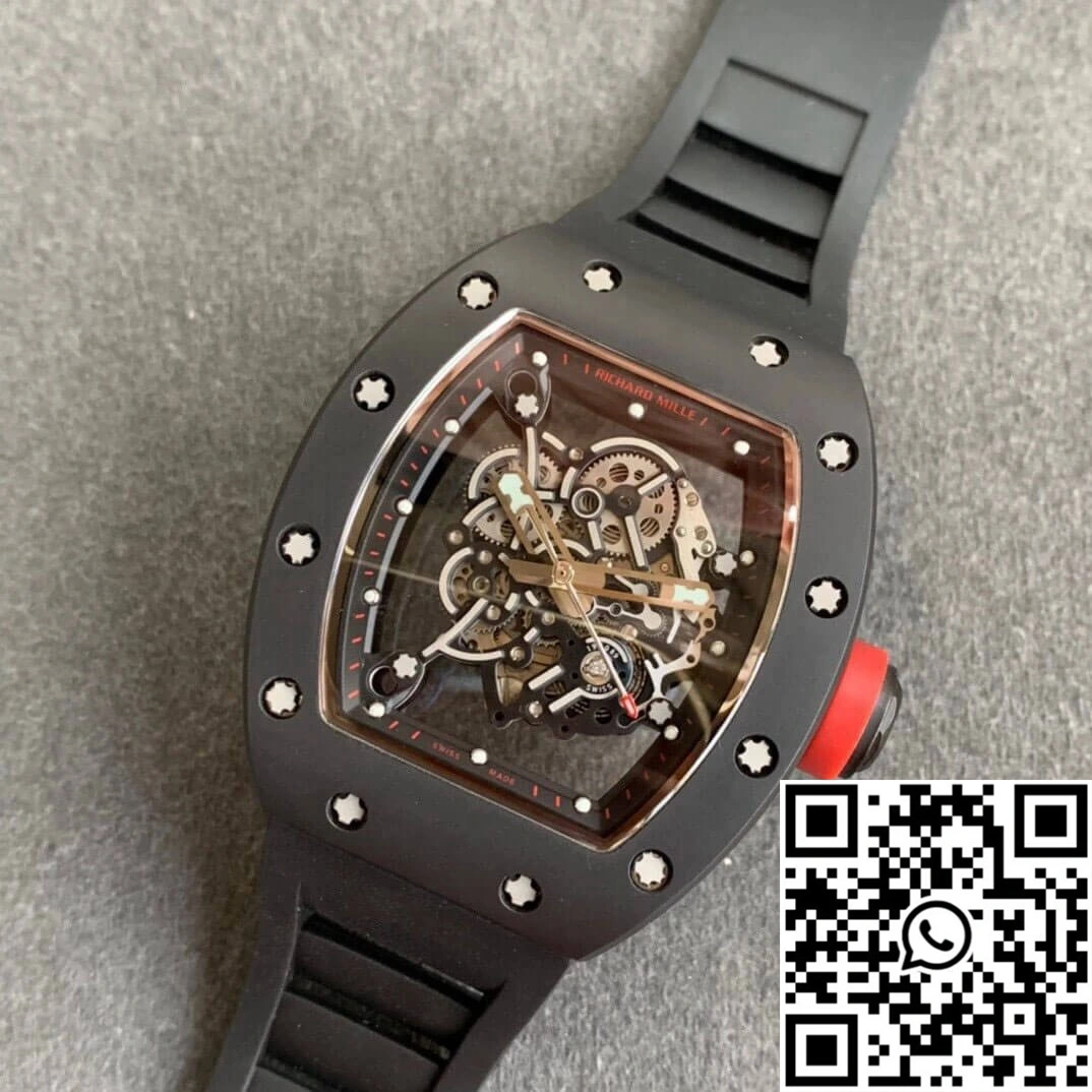 Flexible Richard Mille RM055 KV Factory V2 Ceramic Black Rubber Strap 2416