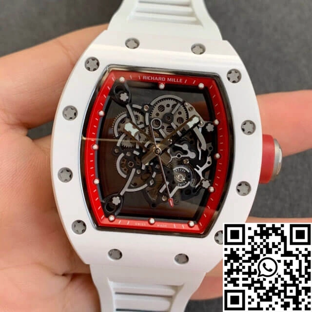 Richard Mille RM055 KV Factory V2 White Ceramic Case Rubber Strap Sleek 2441