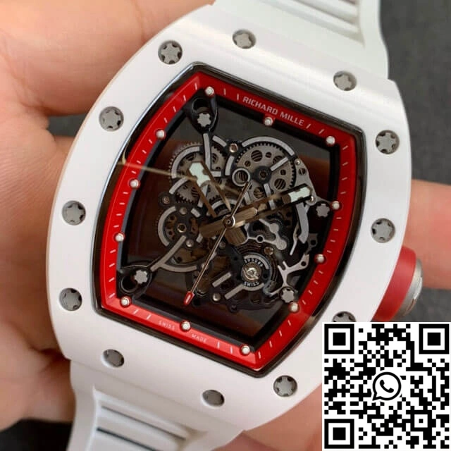 Richard Mille RM055 KV Factory V2 White Ceramic Case Rubber Strap Sleek 2441