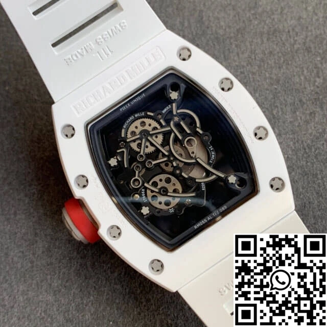 Richard Mille RM055 KV Factory V2 White Ceramic Case Rubber Strap Sleek 2441