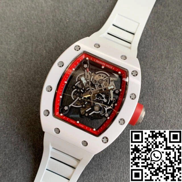 Richard Mille RM055 KV Factory V2 White Ceramic Case Rubber Strap Sleek 2441