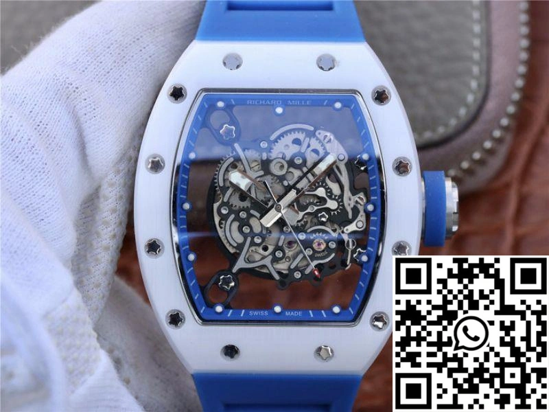 Attractive Richard Mille RM055 KV Factory White Ceramic Blue Hollow Dial 2446