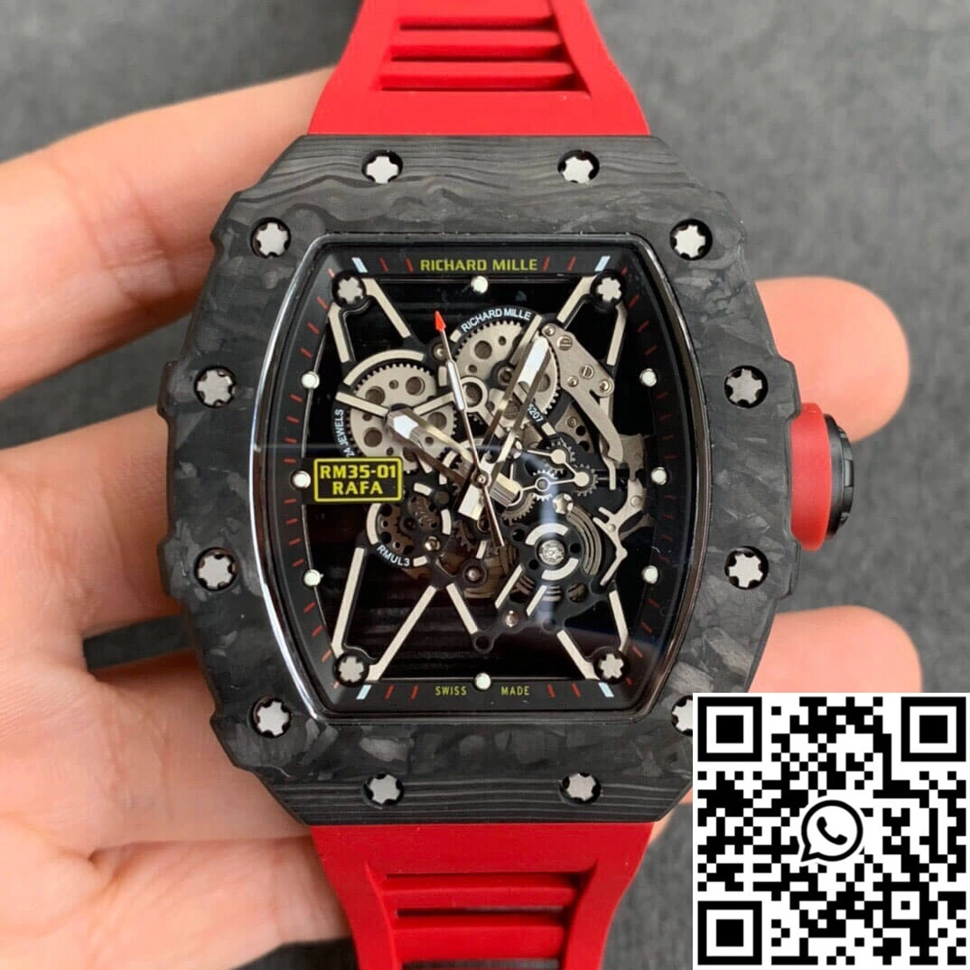 Upgraded Richard Mille RM35-01 KV Factory Carbon Fiber Red Strap 2378