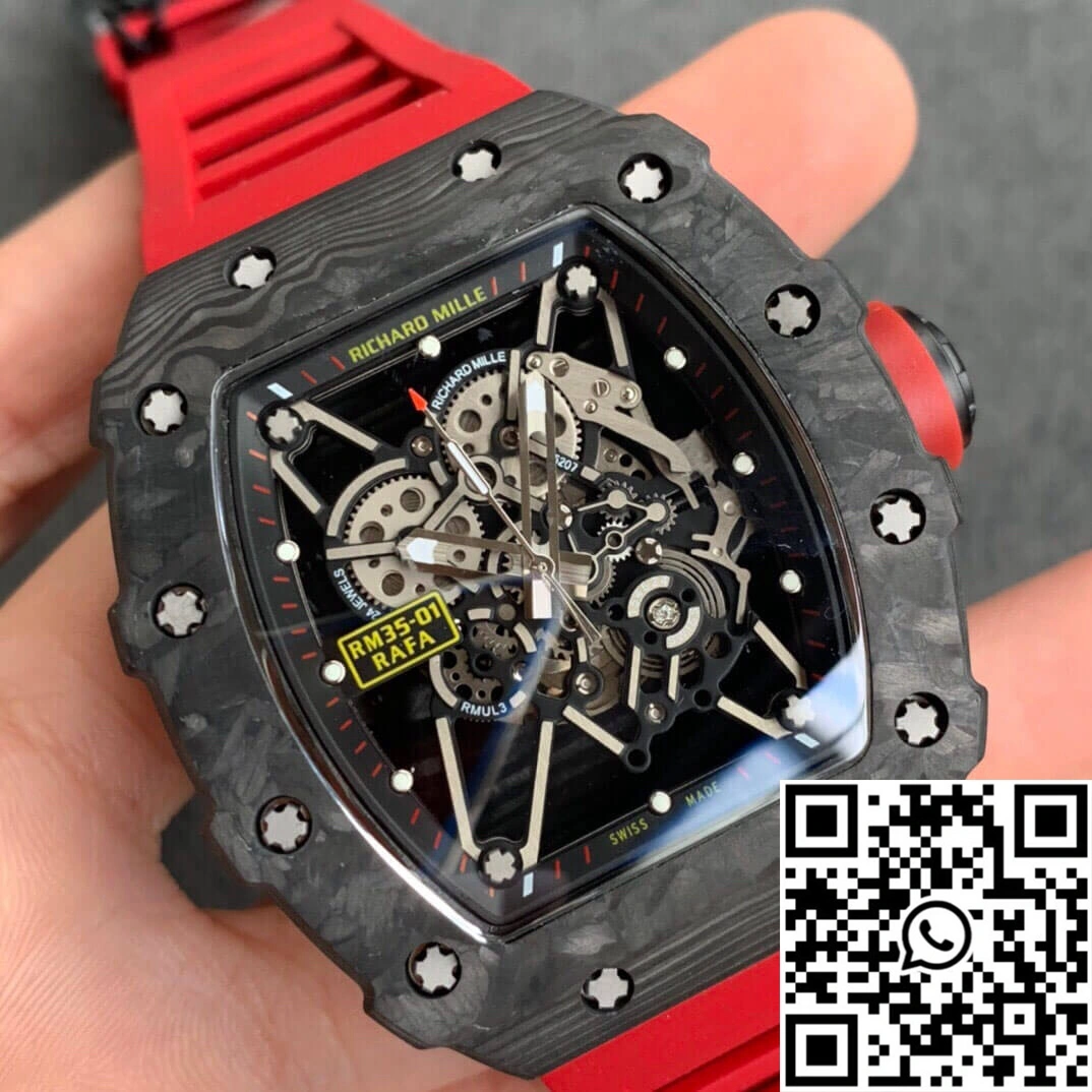 Upgraded Richard Mille RM35-01 KV Factory Carbon Fiber Red Strap 2378