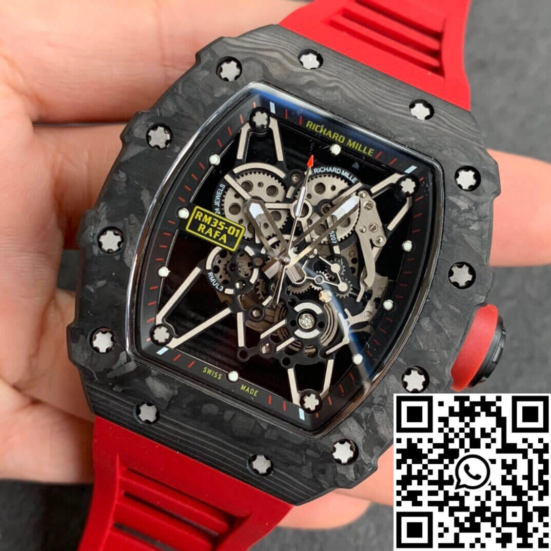 Upgraded Richard Mille RM35-01 KV Factory Carbon Fiber Red Strap 2378