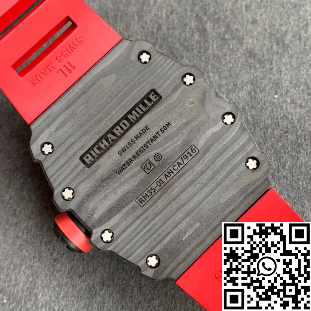 Upgraded Richard Mille RM35-01 KV Factory Carbon Fiber Red Strap 2378