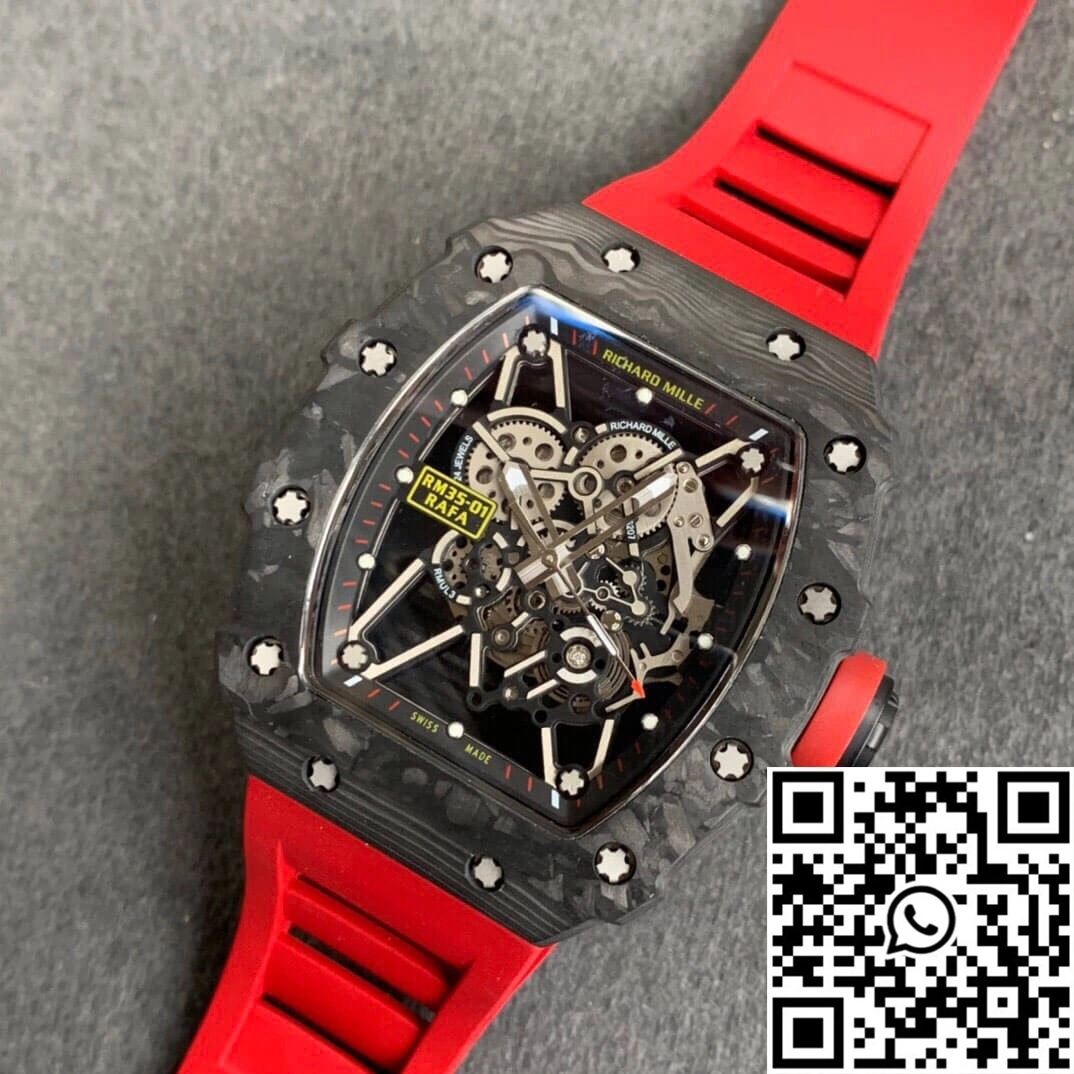 Upgraded Richard Mille RM35-01 KV Factory Carbon Fiber Red Strap 2378
