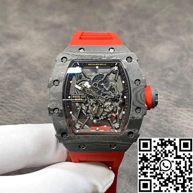 Trendsetting Richard Mille RM35-02 KV Factory Carbon Fiber Red Rubber Strap 2483