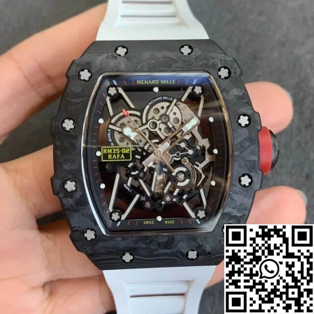 Contemporary Richard Mille RM35-02 KV Factory V3 Carbon Fiber White Rubber Strap 2488