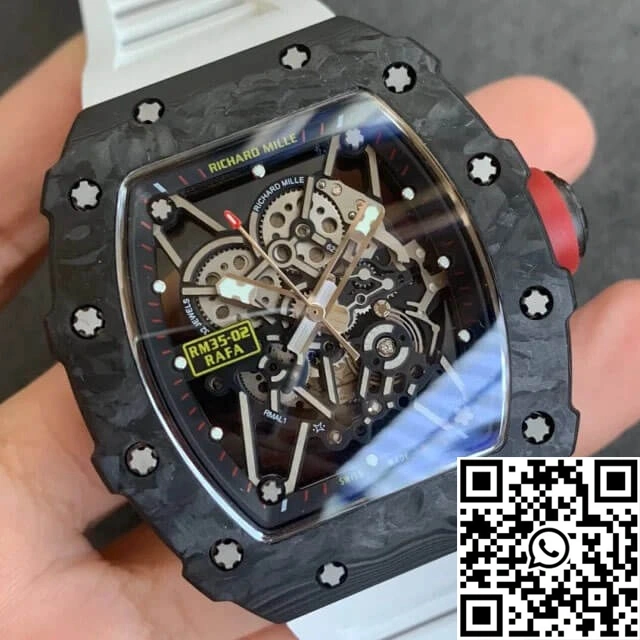 Contemporary Richard Mille RM35-02 KV Factory V3 Carbon Fiber White Rubber Strap 2488
