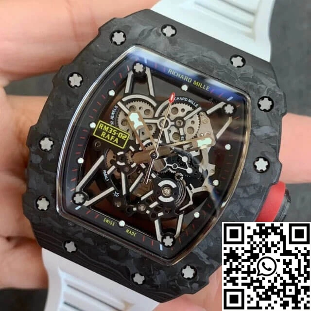 Contemporary Richard Mille RM35-02 KV Factory V3 Carbon Fiber White Rubber Strap 2488