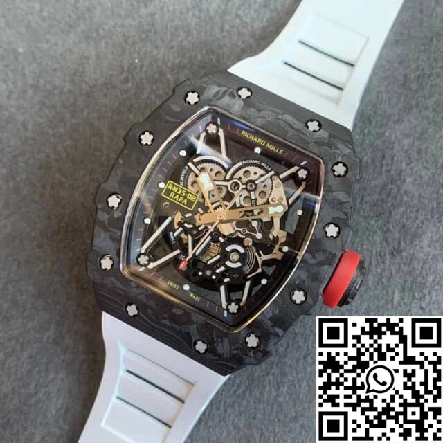 Contemporary Richard Mille RM35-02 KV Factory V3 Carbon Fiber White Rubber Strap 2488