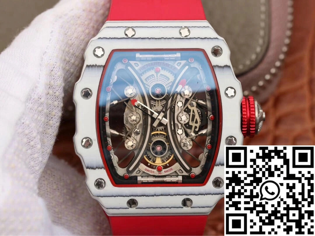 Original Richard Mille RM53-01 KV Factory White TPT Carbon Fiber Red Strap 2498