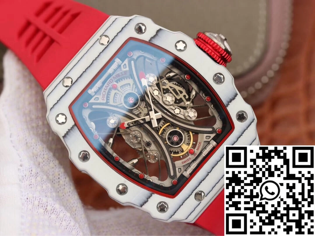 Original Richard Mille RM53-01 KV Factory White TPT Carbon Fiber Red Strap 2498