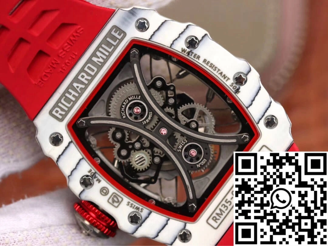 Original Richard Mille RM53-01 KV Factory White TPT Carbon Fiber Red Strap 2498