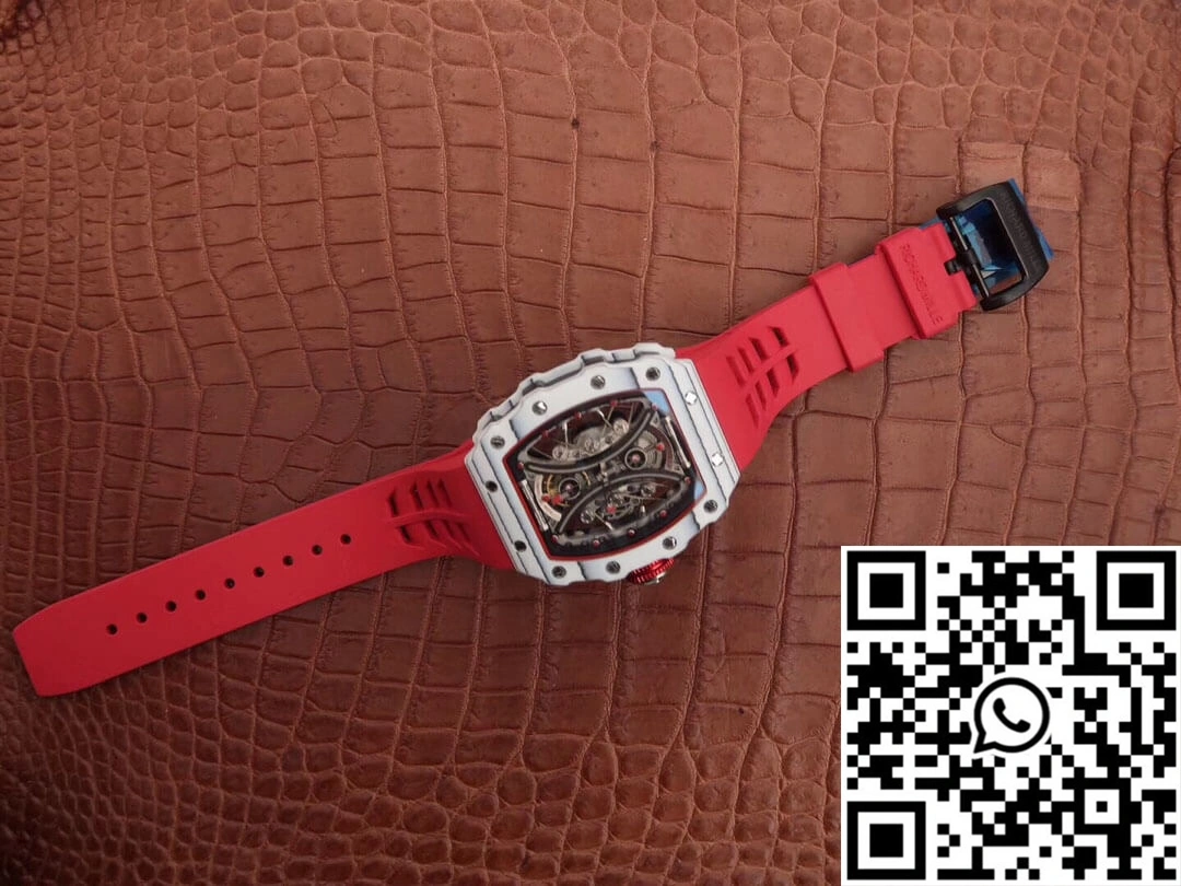 Original Richard Mille RM53-01 KV Factory White TPT Carbon Fiber Red Strap 2498