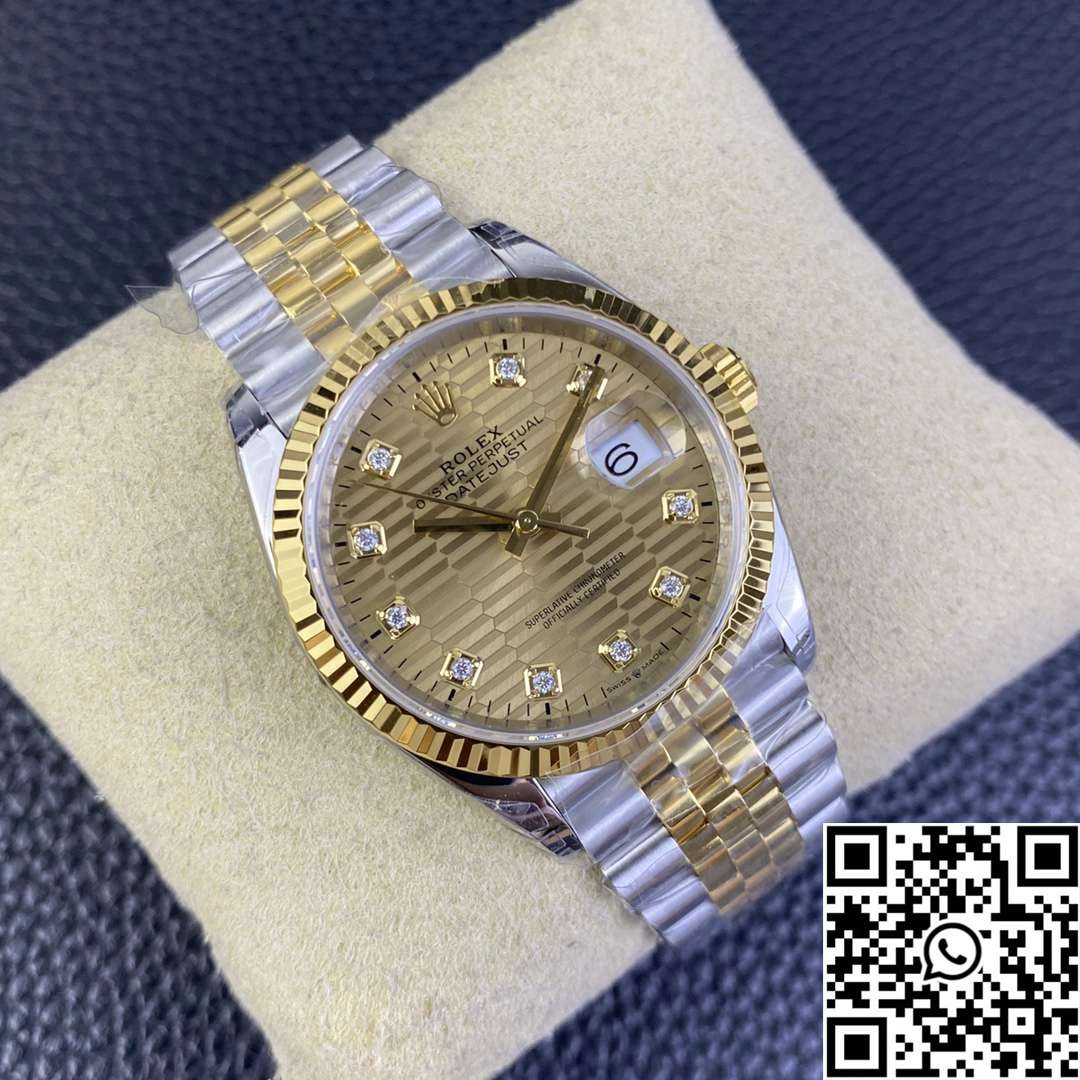 ComfortFit Rolex Datejust M126233 36MM VS Factory Two Tone Silver Motif Dial Diamond Hourmarker 665
